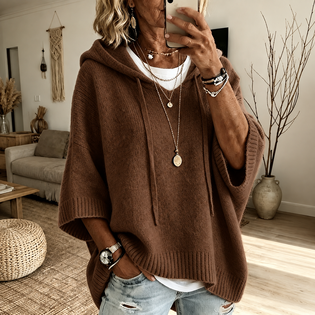 EVELINE | HOODED KNIT PONCHO SWEATER