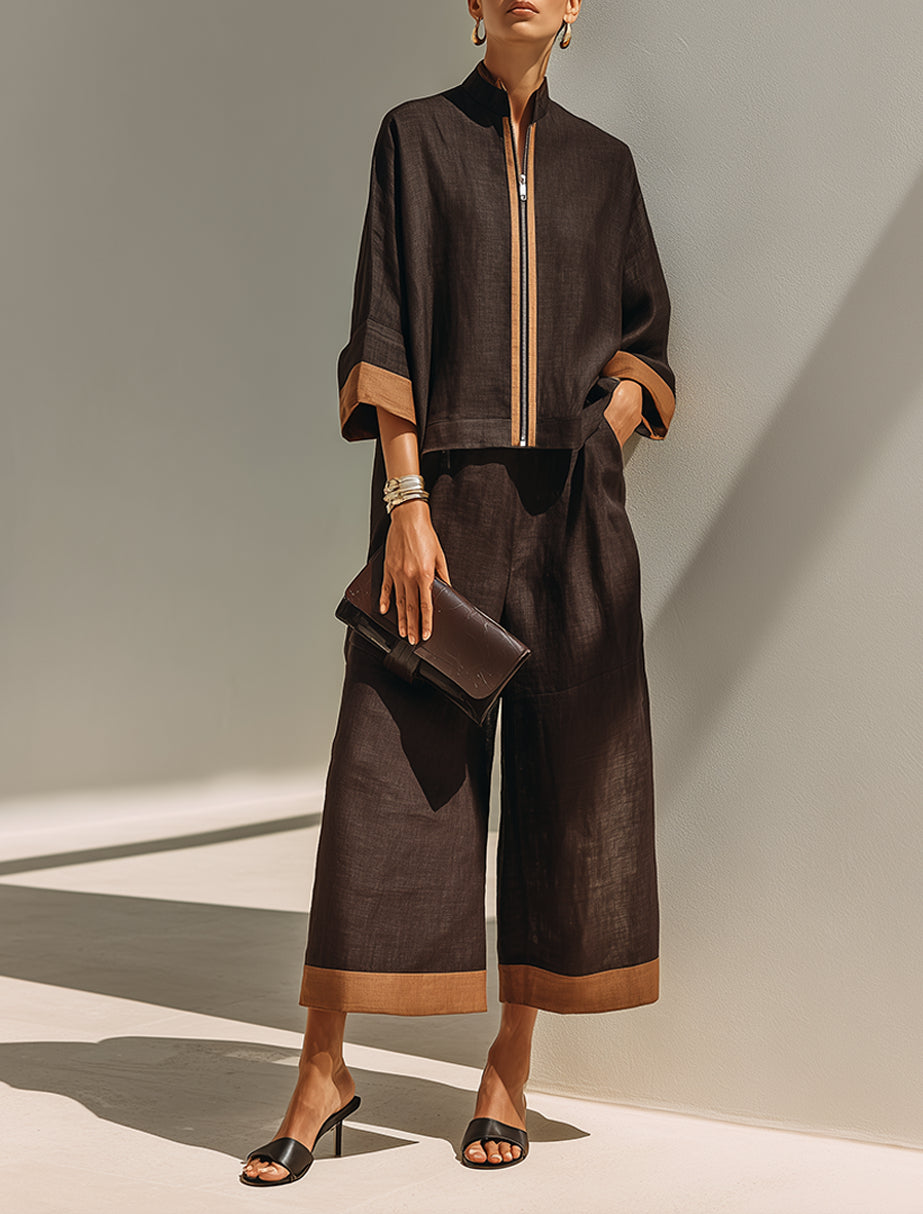 MARIANA | LINEN STAND-COLLAR TWO-PIECE SET