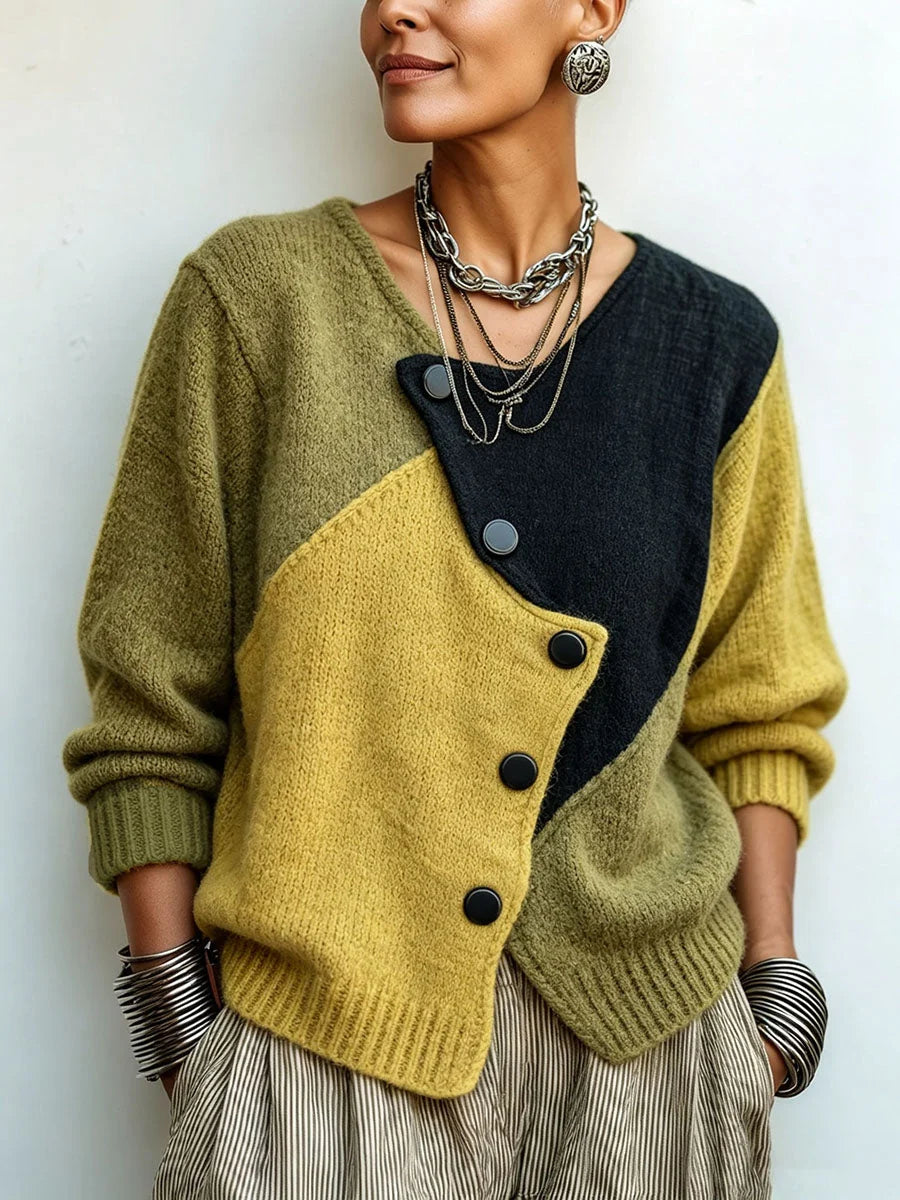 LORELEI | ASYMMETRIC COLOR-BLOCK KNIT SWEATER