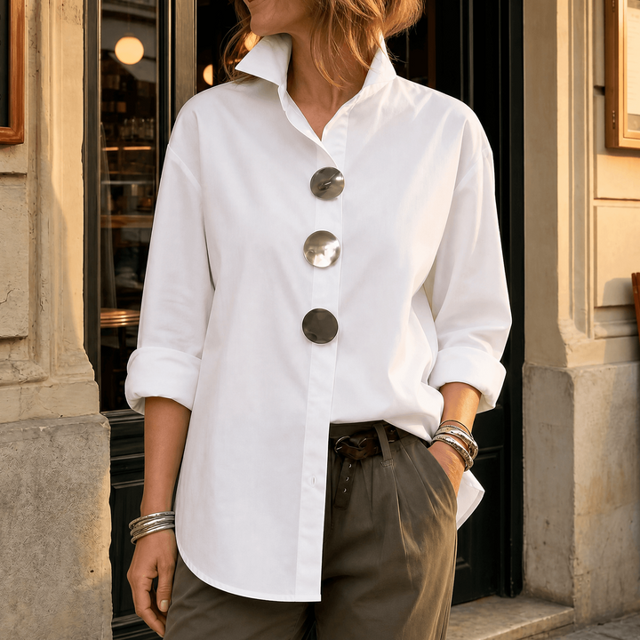 PEGGY | ASYMMETRIC STATEMENT-BUTTON BLOUSE