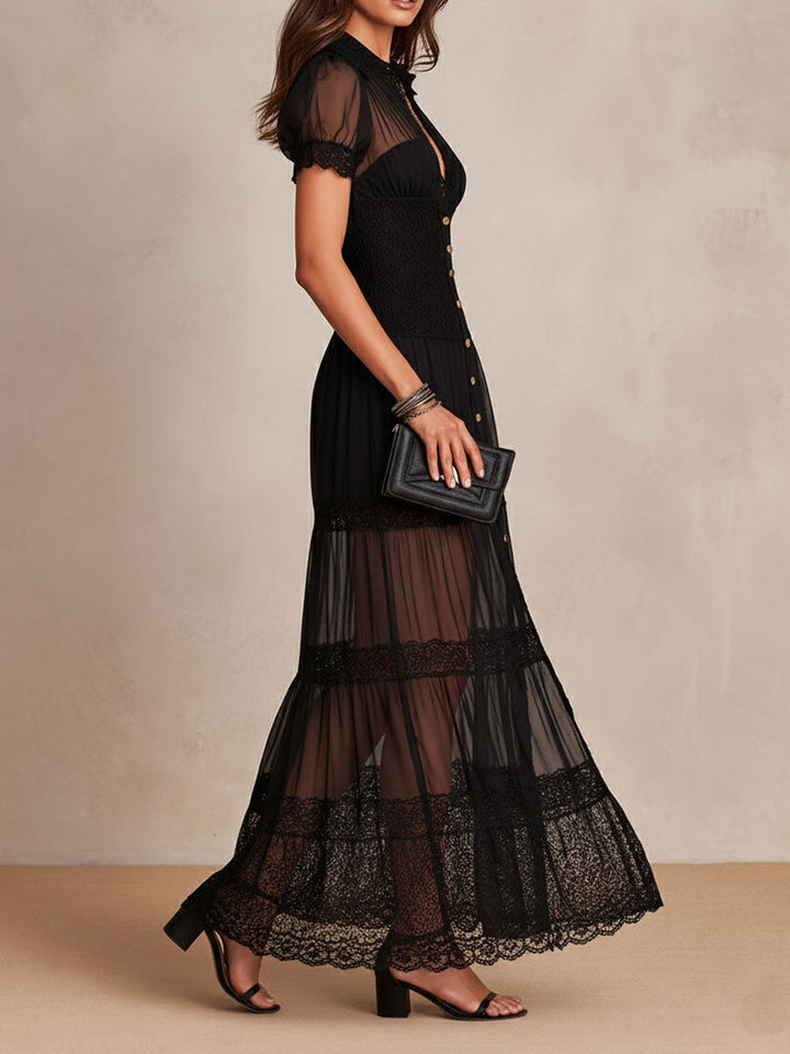 ISADORA | LACE BUTTON-FRONT MAXI DRESS
