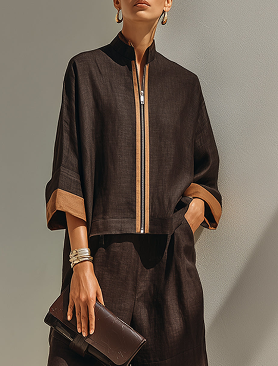 MARIANA | LINEN STAND-COLLAR TWO-PIECE SET