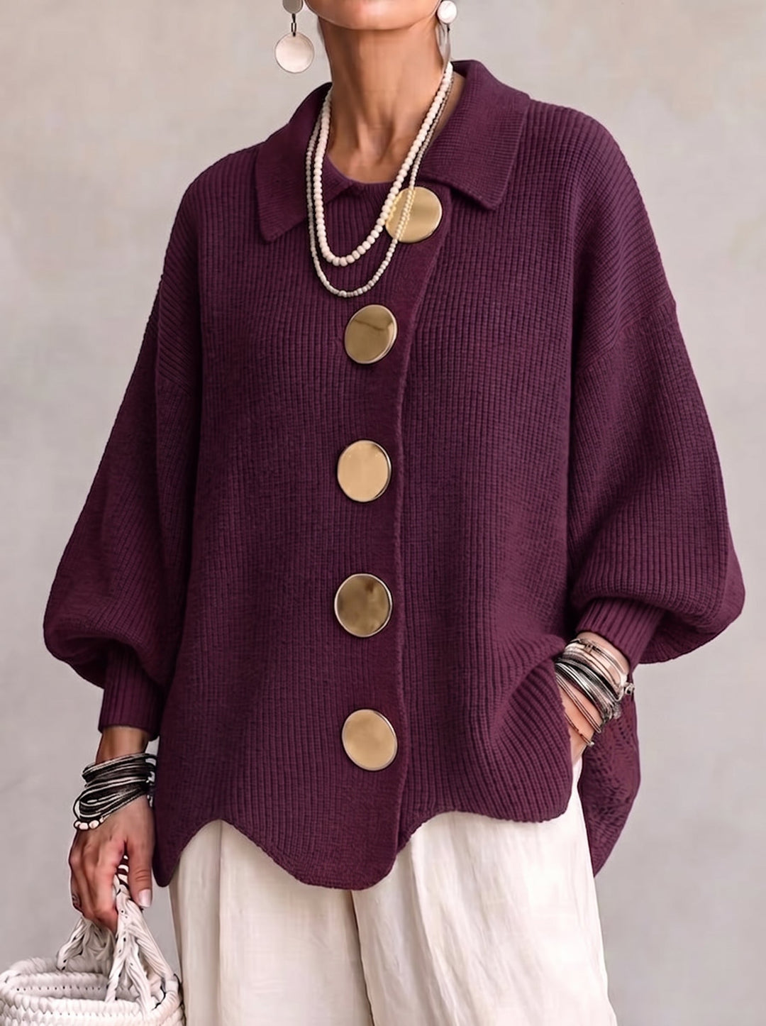 ISABELLE | OVERSIZED COLLARED BUTTON CARDIGAN
