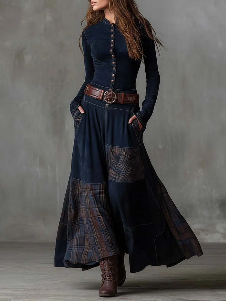 ELISA | VINTAGE SUEDE PLAID MAXI DRESS
