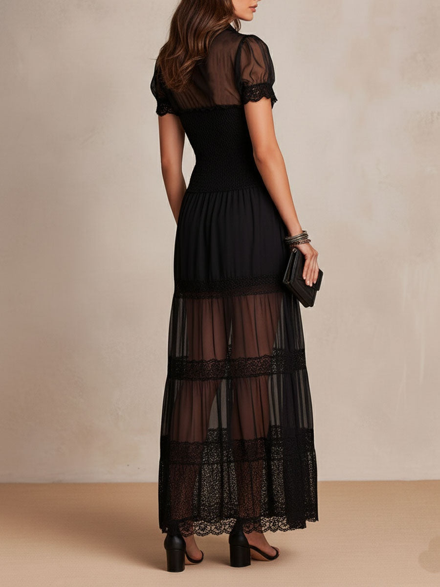 ISADORA | LACE BUTTON-FRONT MAXI DRESS