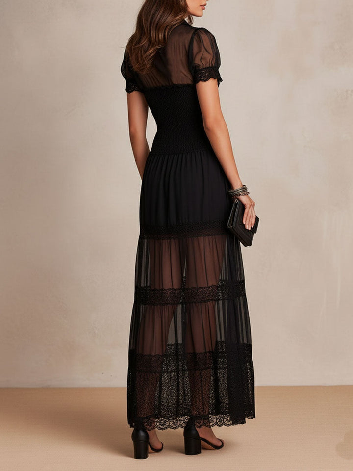 ISADORA | LACE BUTTON-FRONT MAXI DRESS