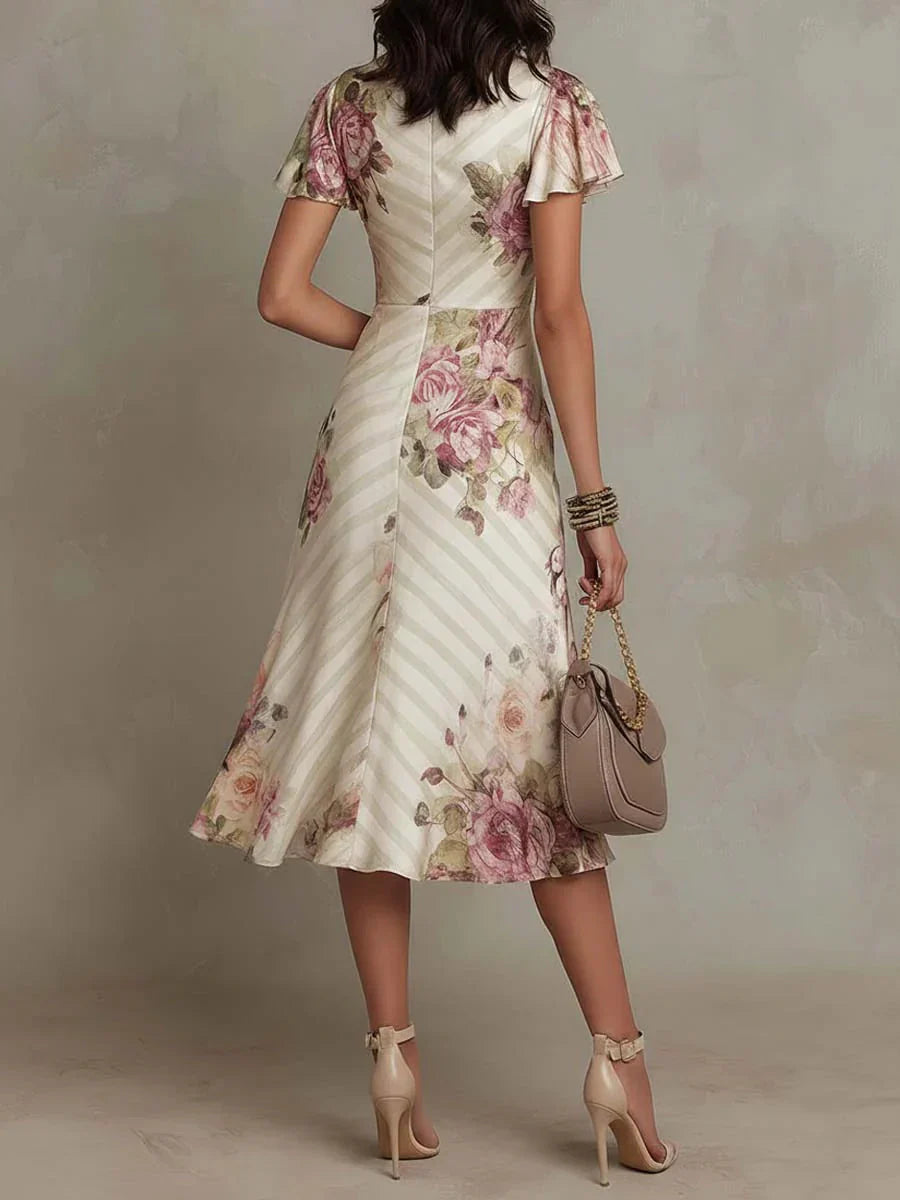 ALBA | FLORAL RUCHED WRAP MIDI DRESS