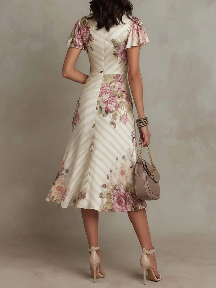 ALBA | FLORAL RUCHED WRAP MIDI DRESS