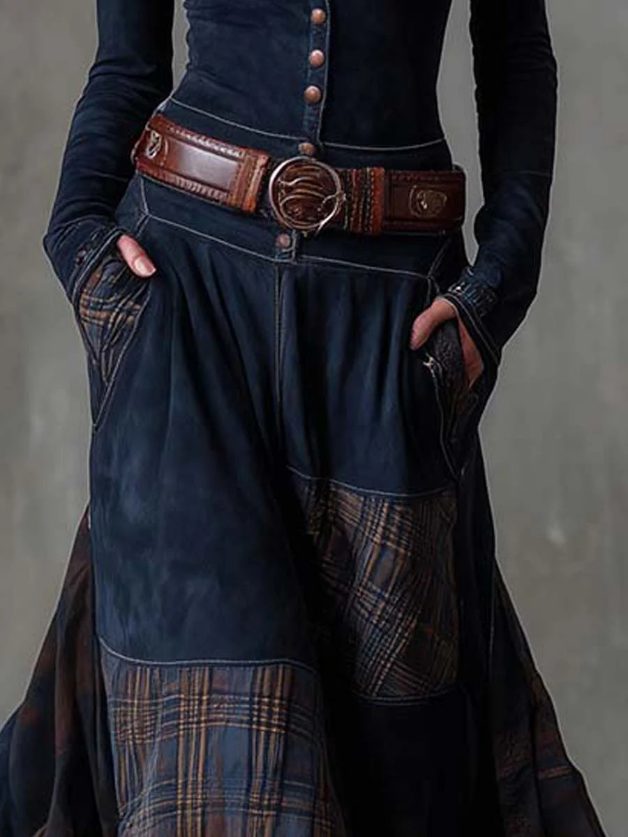 ELISA | VINTAGE SUEDE PLAID MAXI DRESS