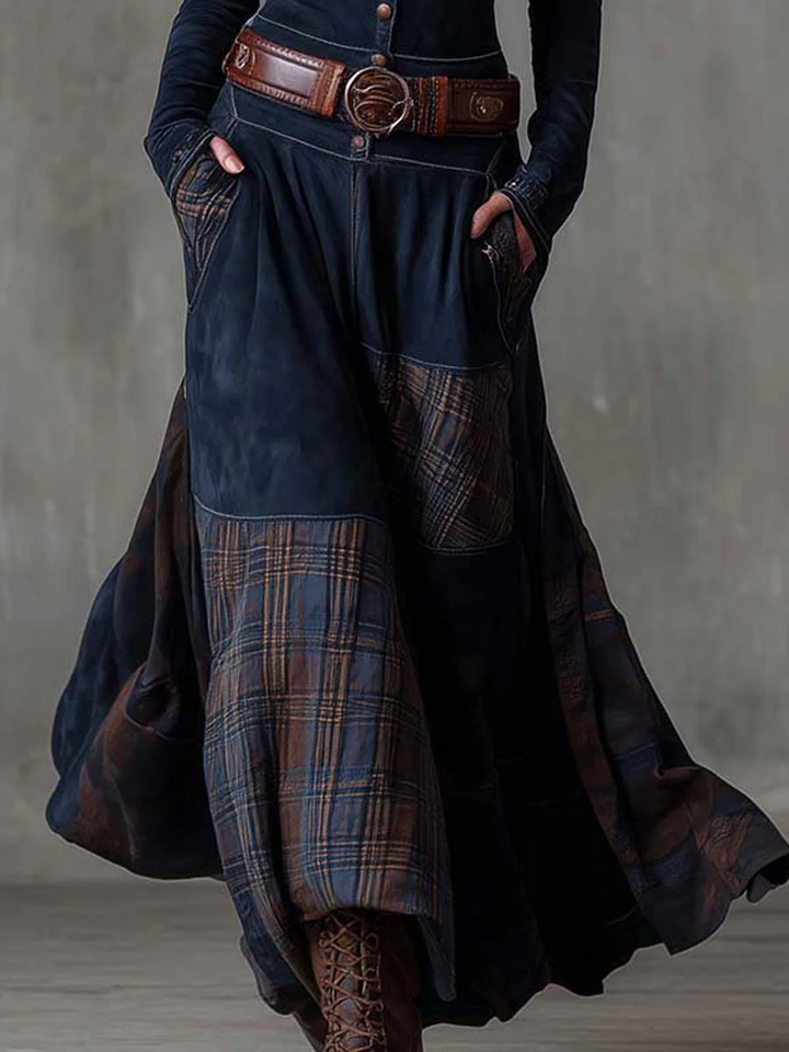 ELISA | VINTAGE SUEDE PLAID MAXI DRESS