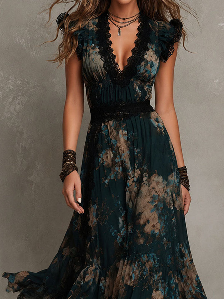 WENDY | DARK FLORAL TIERED MAXI DRESS