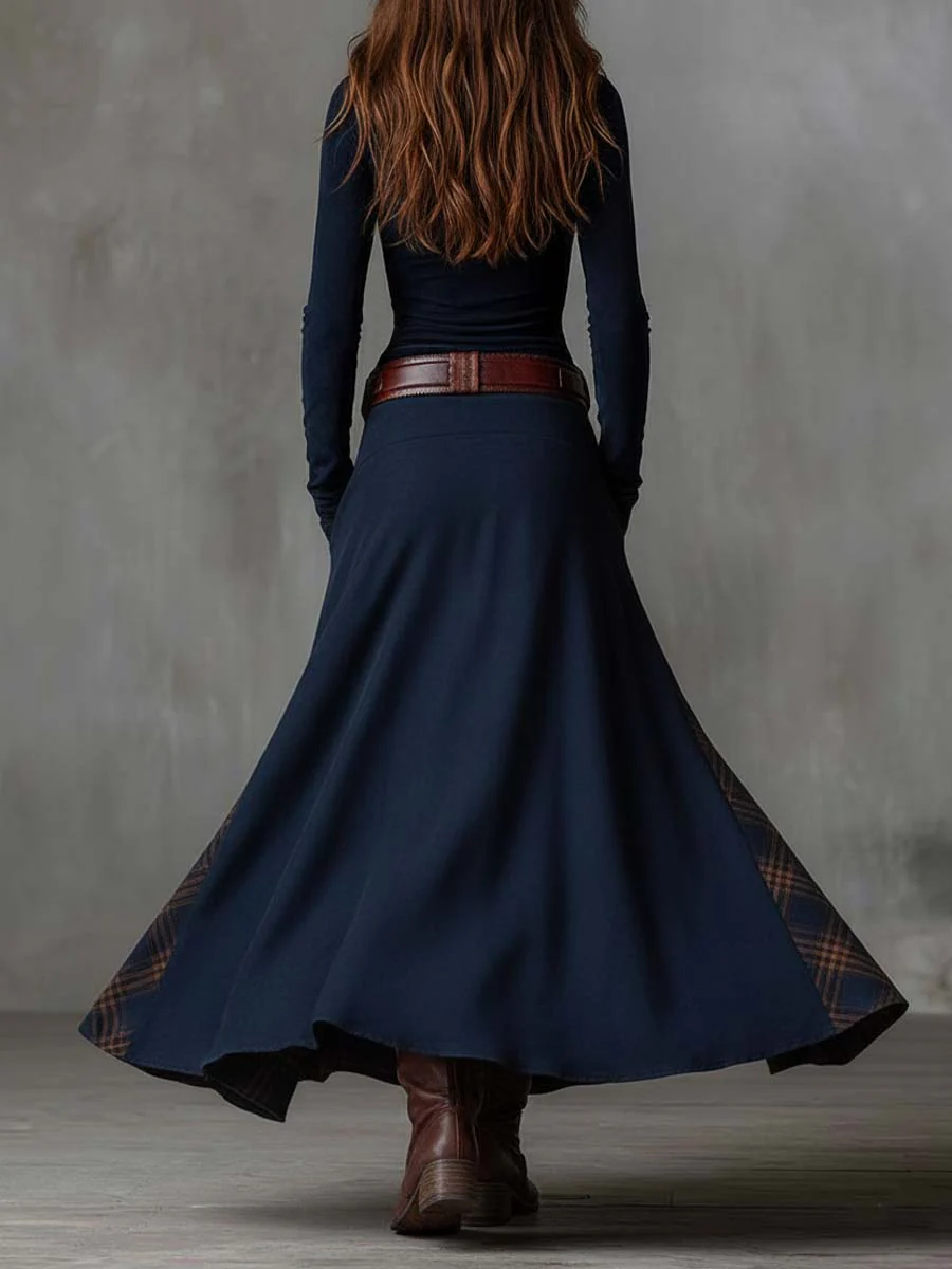 ELISA | VINTAGE SUEDE PLAID MAXI DRESS