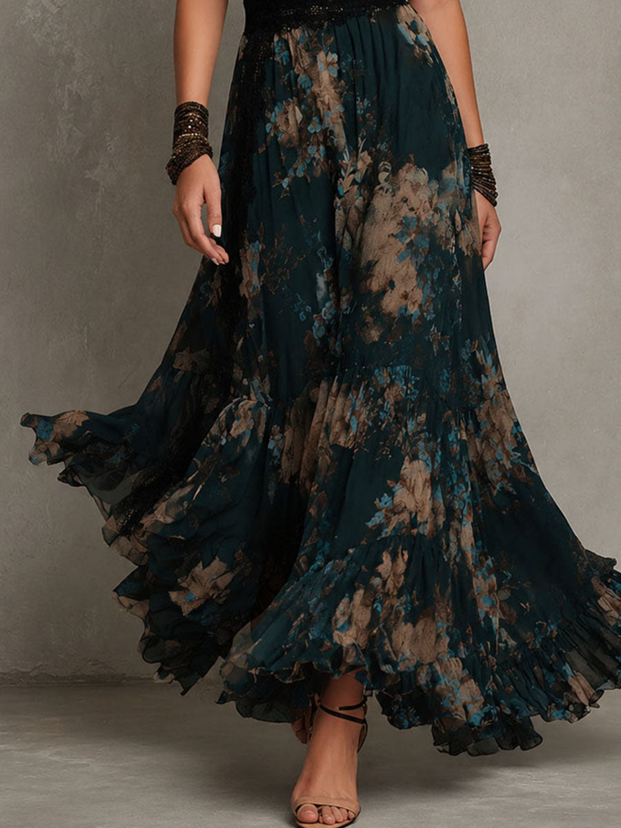 WENDY | DARK FLORAL TIERED MAXI DRESS