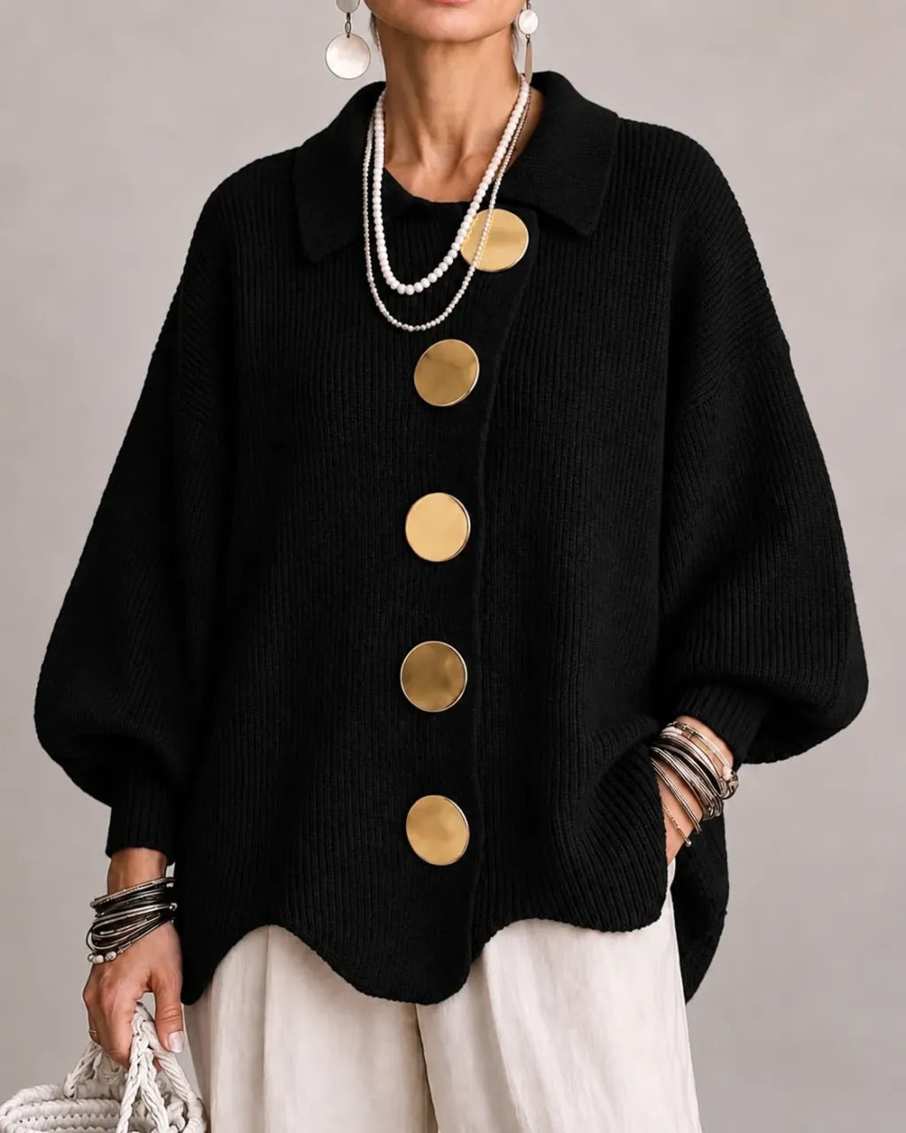 ISABELLE | OVERSIZED COLLARED BUTTON CARDIGAN