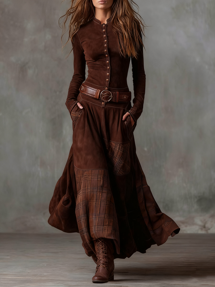 ELISA | VINTAGE SUEDE PLAID MAXI DRESS