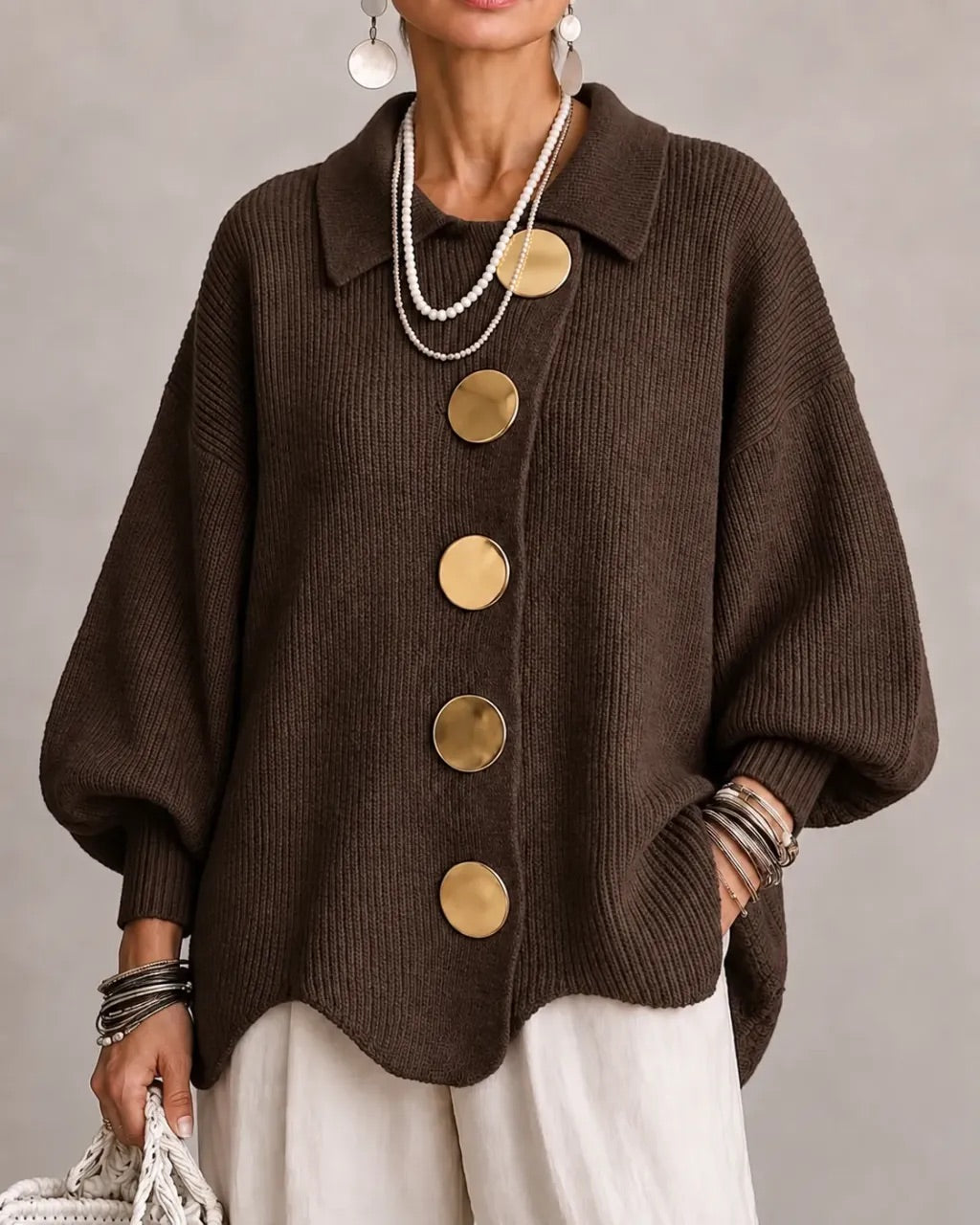 ISABELLE | OVERSIZED COLLARED BUTTON CARDIGAN