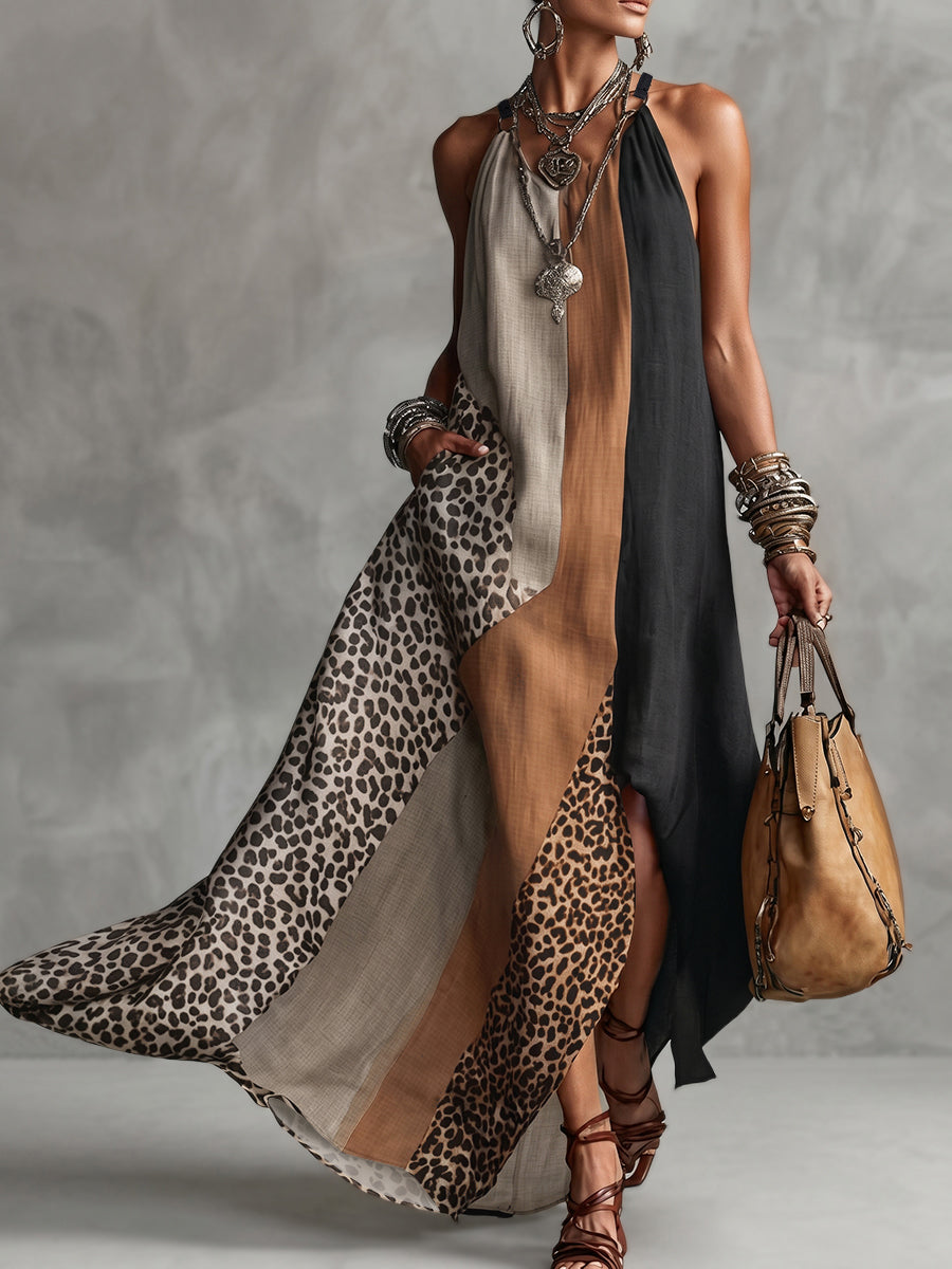 MYRNA | LEOPARD HALTER MAXI DRESS
