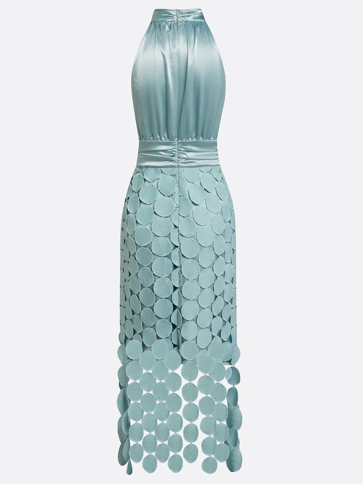 CECILIA | HALTER NECK SATIN-EFFECT MIDI DRESS