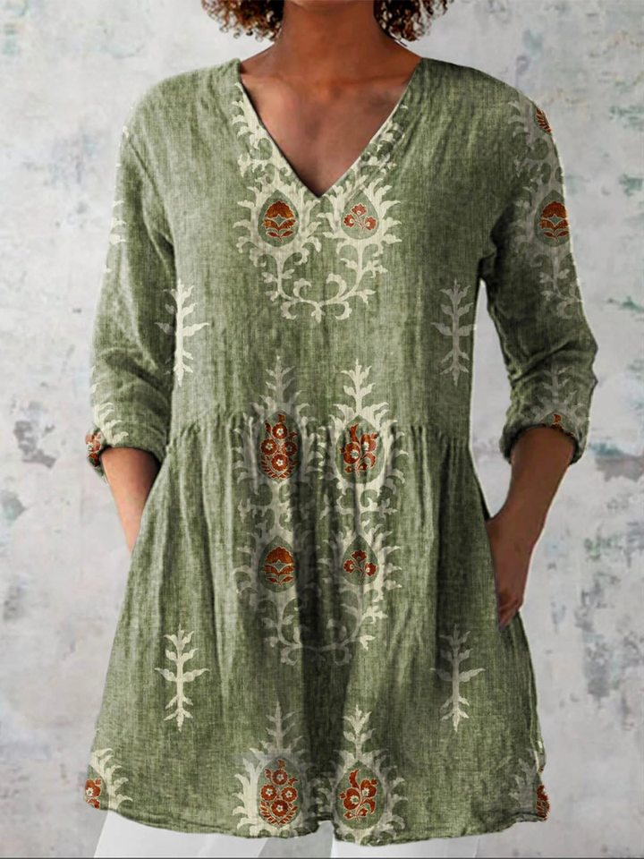ELISE | PRINTED V-NECK TUNIC BLOUSE