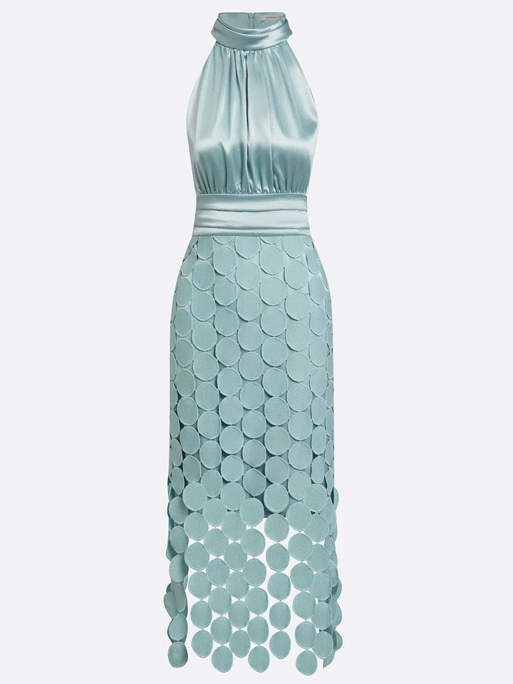 CECILIA | HALTER NECK SATIN-EFFECT MIDI DRESS