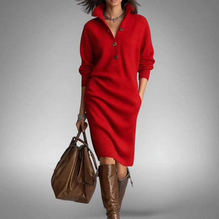 MARCELLA | SOPHISTICATED BUTTON-COLLAR MIDI DRESS