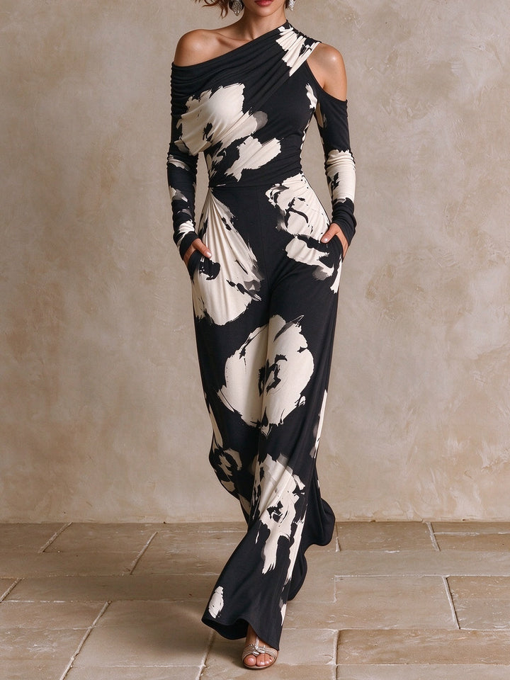ZARIA | ABSTRACT-PRINT ONE-SHOULDER JUMPSUIT