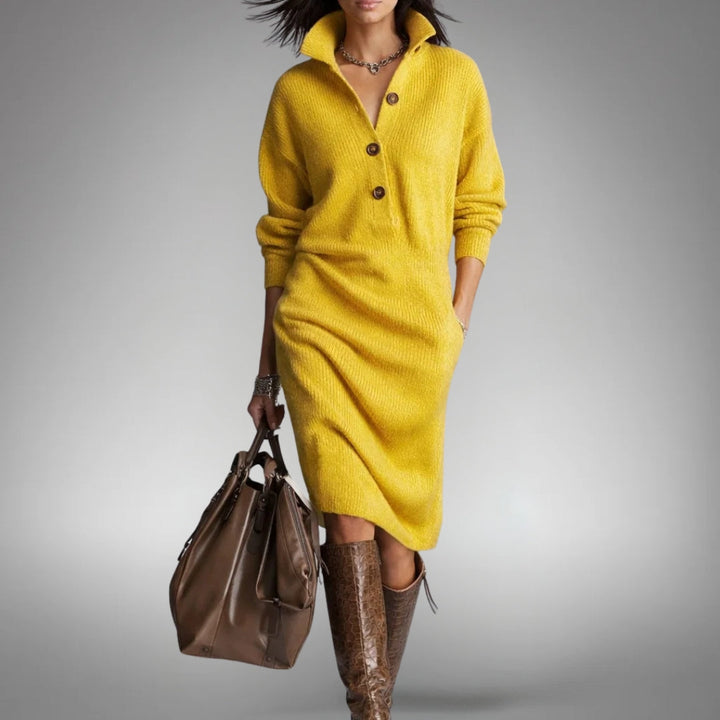 MARCELLA | SOPHISTICATED BUTTON-COLLAR MIDI DRESS