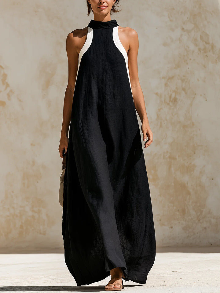 MARIS | BLACK &amp; WHITE HALTER MAXI DRESS