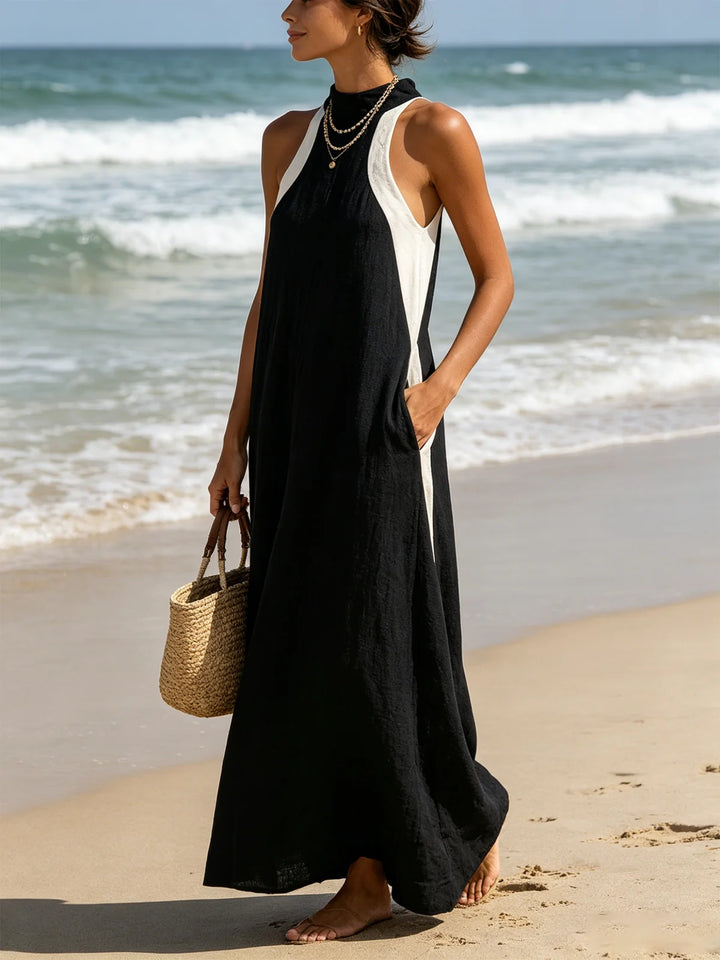 MARIS | BLACK &amp; WHITE HALTER MAXI DRESS