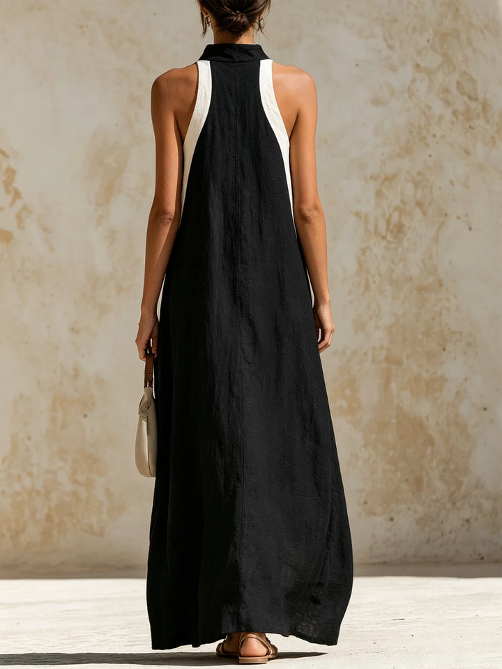 MARIS | BLACK &amp; WHITE HALTER MAXI DRESS