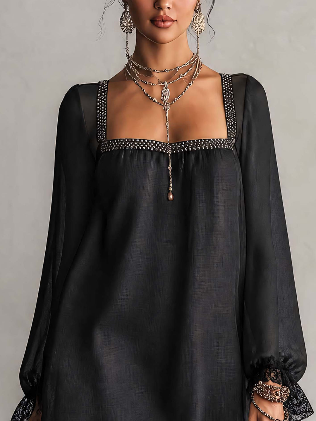BIANCA | RHINESTONE LACE CUFF MINI DRESS