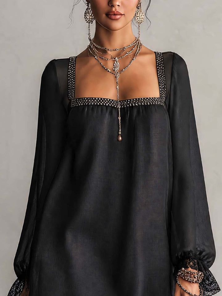 BIANCA | RHINESTONE LACE CUFF MINI DRESS