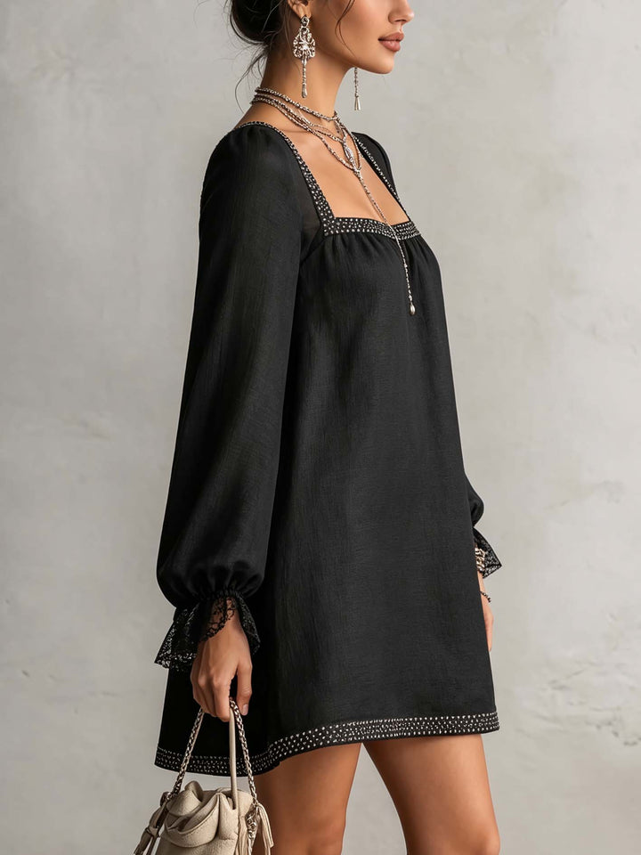 BIANCA | RHINESTONE LACE CUFF MINI DRESS