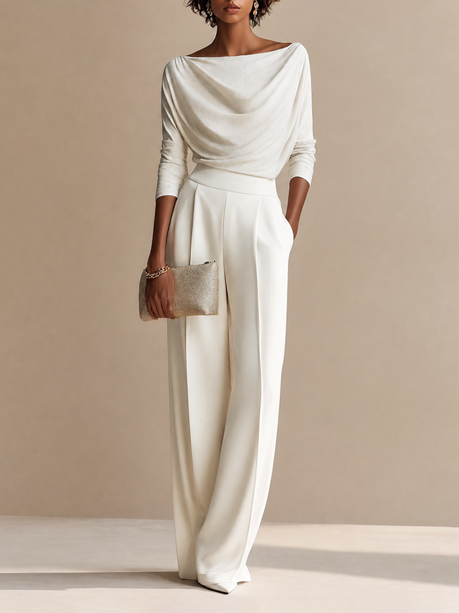 VIVIEN | DRAPED BOAT-NECK WIDE-LEG TWO-PIECE SET