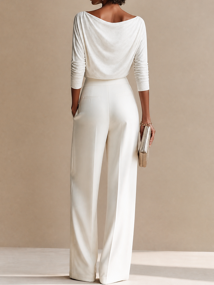VIVIEN | DRAPED BOAT-NECK WIDE-LEG TWO-PIECE SET