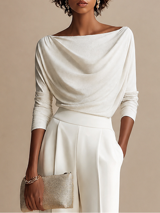 VIVIEN | DRAPED BOAT-NECK WIDE-LEG TWO-PIECE SET