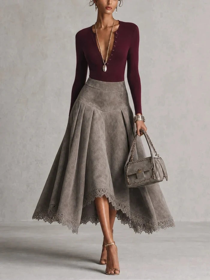 ISADORA | KNIT TOP &amp; FAUX-SUEDE MIDI SKIRT SET