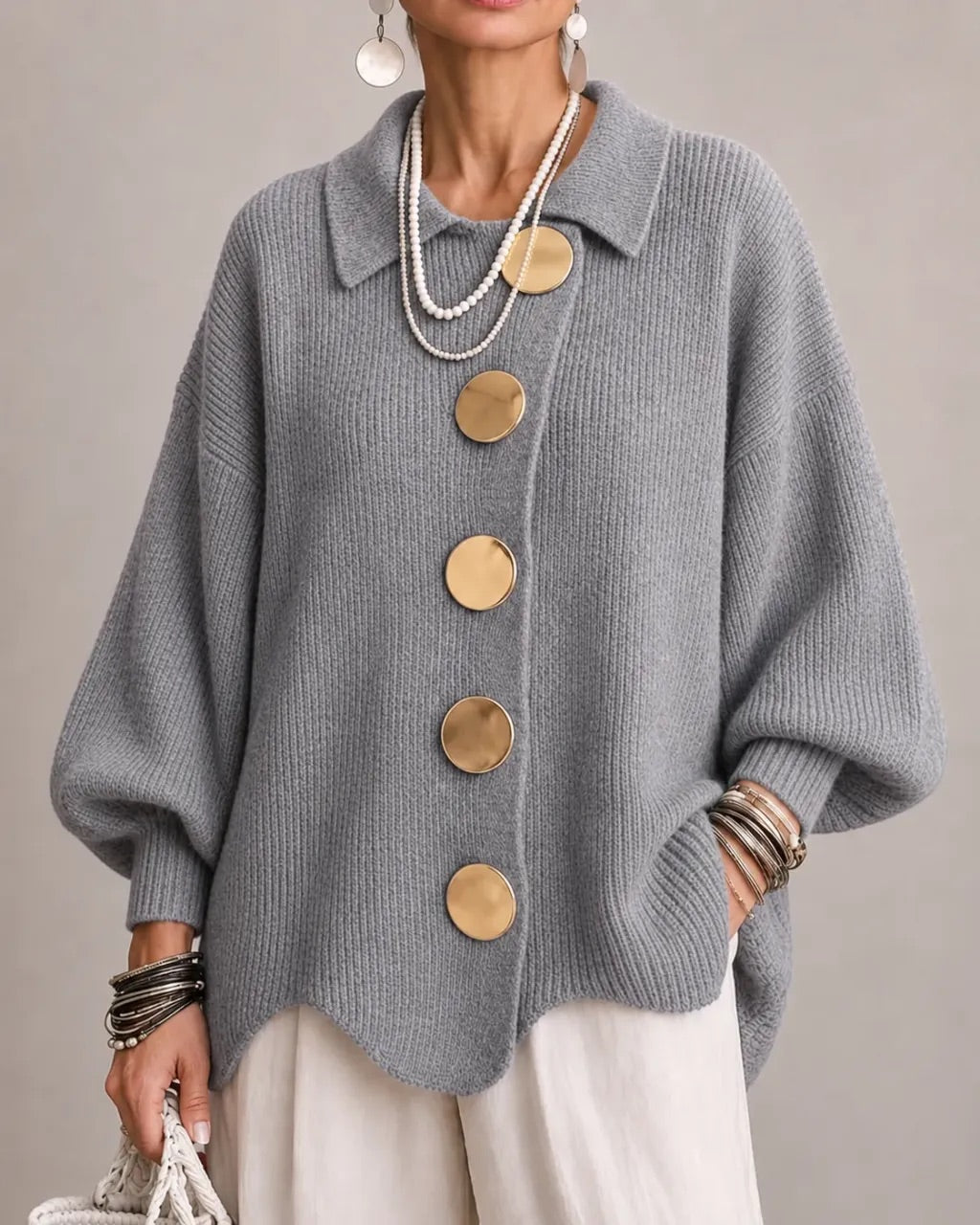 ISABELLE | OVERSIZED COLLARED BUTTON CARDIGAN