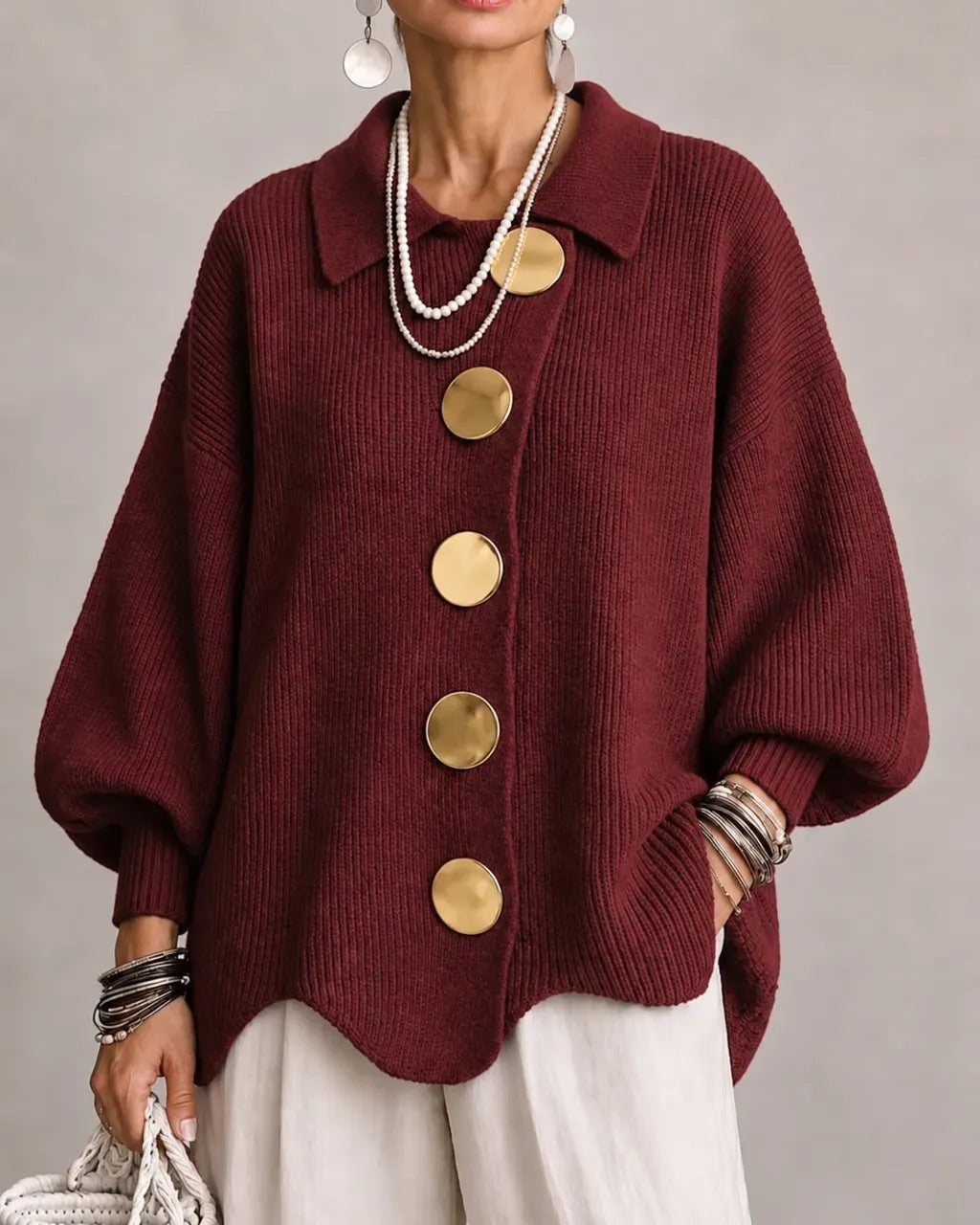 ISABELLE | OVERSIZED COLLARED BUTTON CARDIGAN