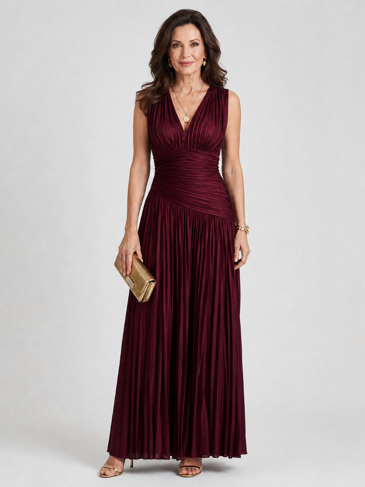 LEMAR | PLEATED V-NECK MIDI DRESS