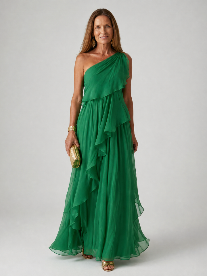TRACEY | ONE-SHOULDER RUFFLE MAXI DRESS