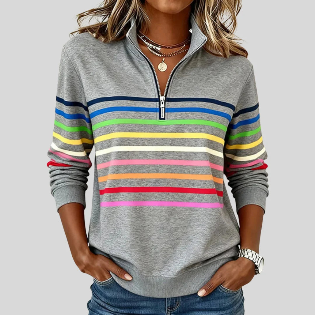 CELINE | COLORFUL STRIPED QUARTER-ZIP SWEATSHIRT