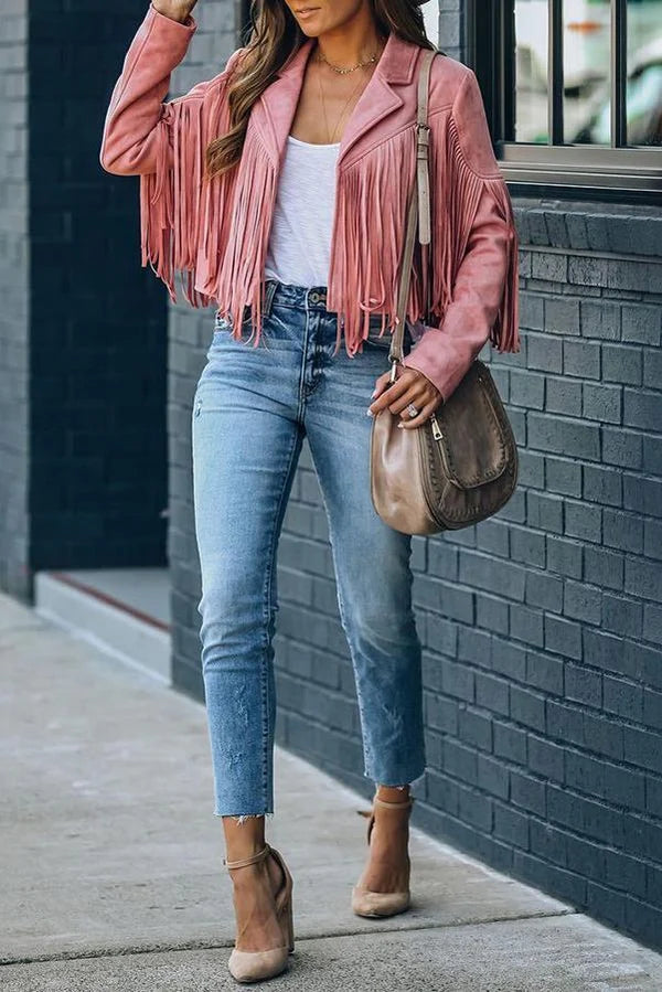 ALLIE | CROPPED FRINGE FAUX-SUEDE JACKET