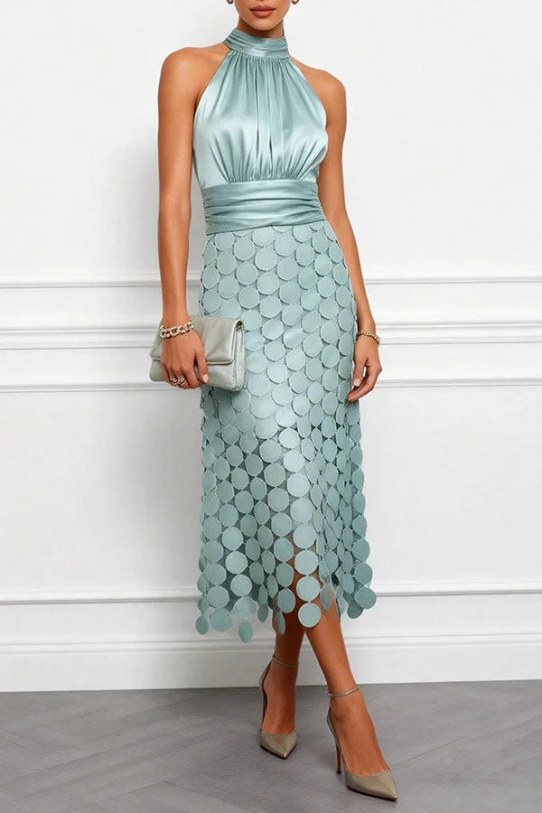 CECILIA | HALTER NECK SATIN-EFFECT MIDI DRESS