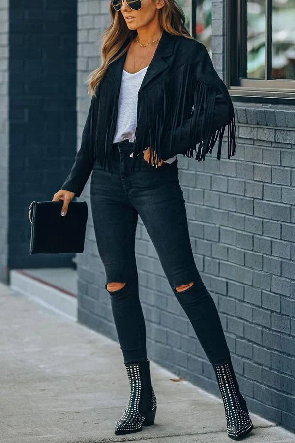 ALLIE | CROPPED FRINGE FAUX-SUEDE JACKET