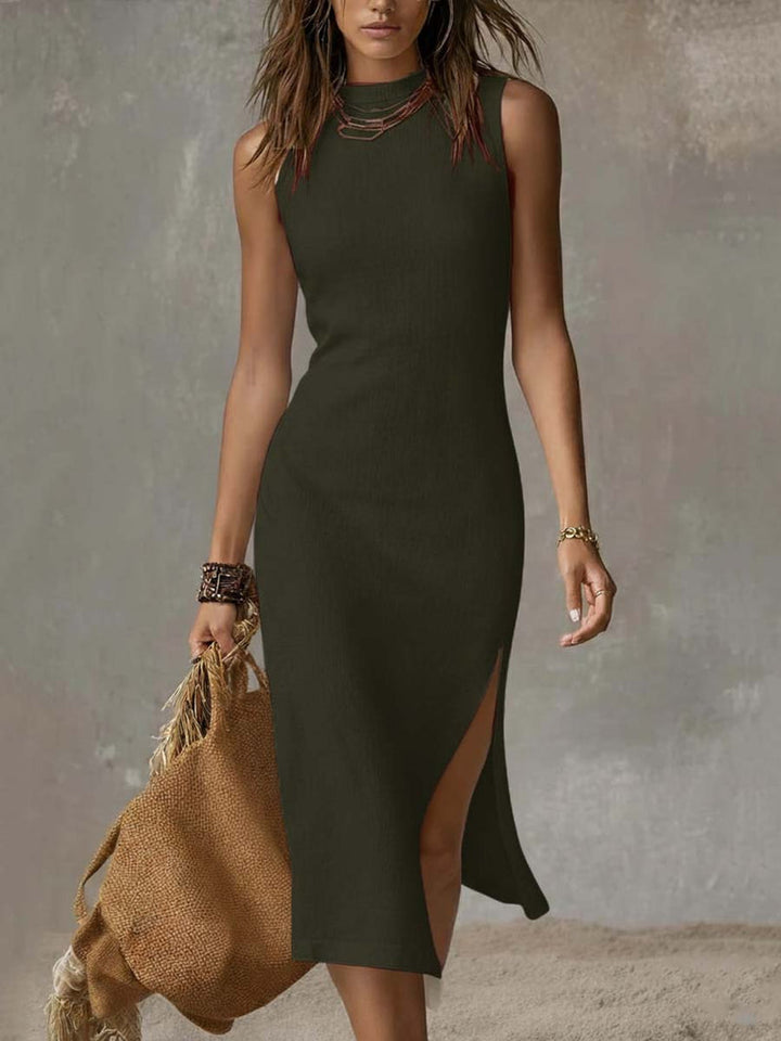 CHLOE | FITTED HIGH-NECK MIDI DRESS