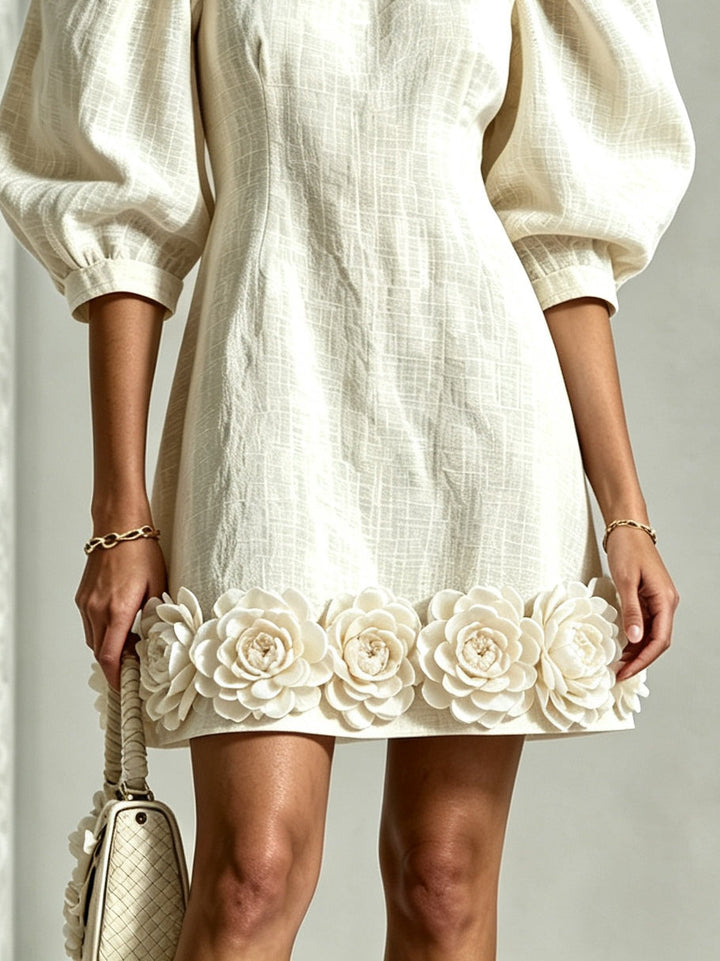 ALINA | 3D FLORAL PUFF-SLEEVE MINI DRESS