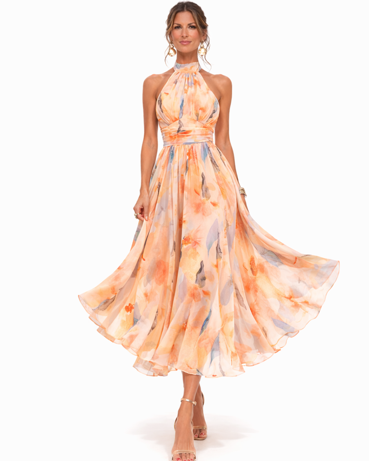 AURORA | HALTER NECK WATERCOLOR MAXI DRESS