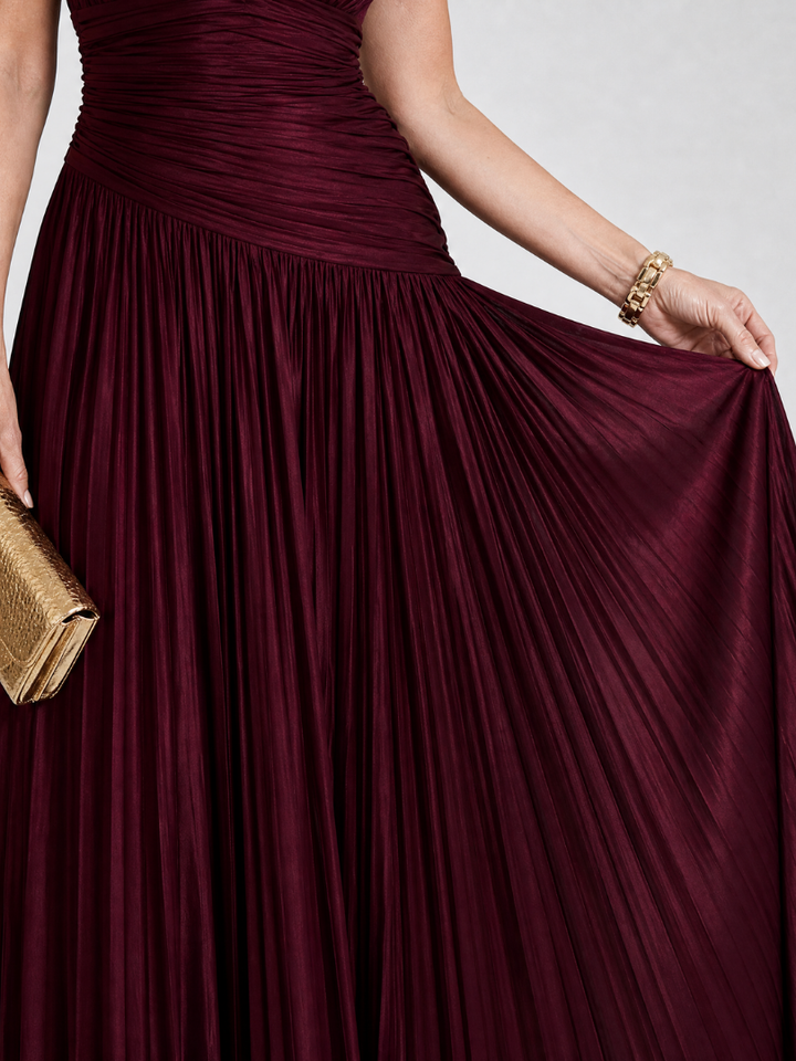 LEMAR | PLEATED V-NECK MIDI DRESS