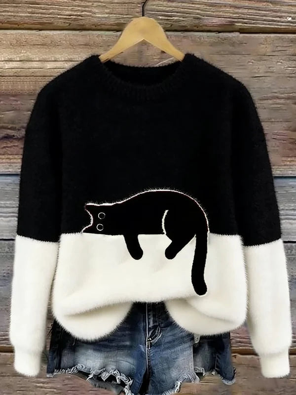 AUDREY | OVERSIZED CAT-PRINT KNIT SWEATER